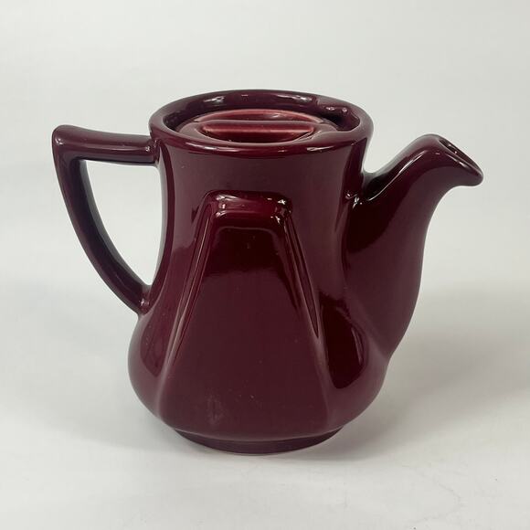 Burgundy Teapot 6" Red Ceramic Burden China POOR MCM Mid Century Retro Art Deco - Picture 3 of 14